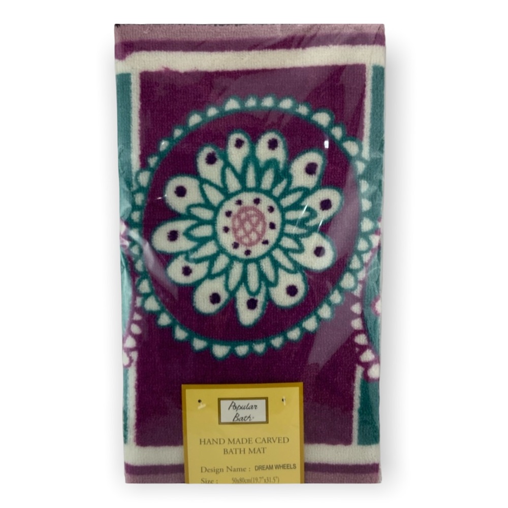 Dream Wheels Purple Teal White Bath Rug Mat 19.7 in X 31.5 in Mandala Rectangle - Picture 3 of 8